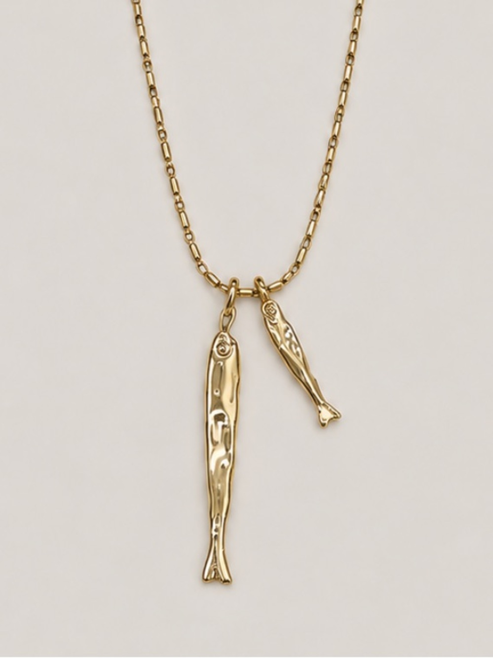 New! 18K Gold Plated Gold Sardine Fish Morse Code Chain Necklace NWOT 2013